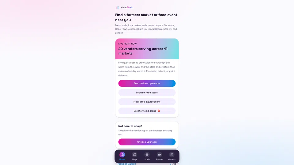 Homepage snapshot at launch
