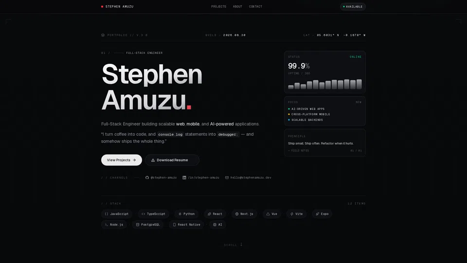 Homepage snapshot at launch