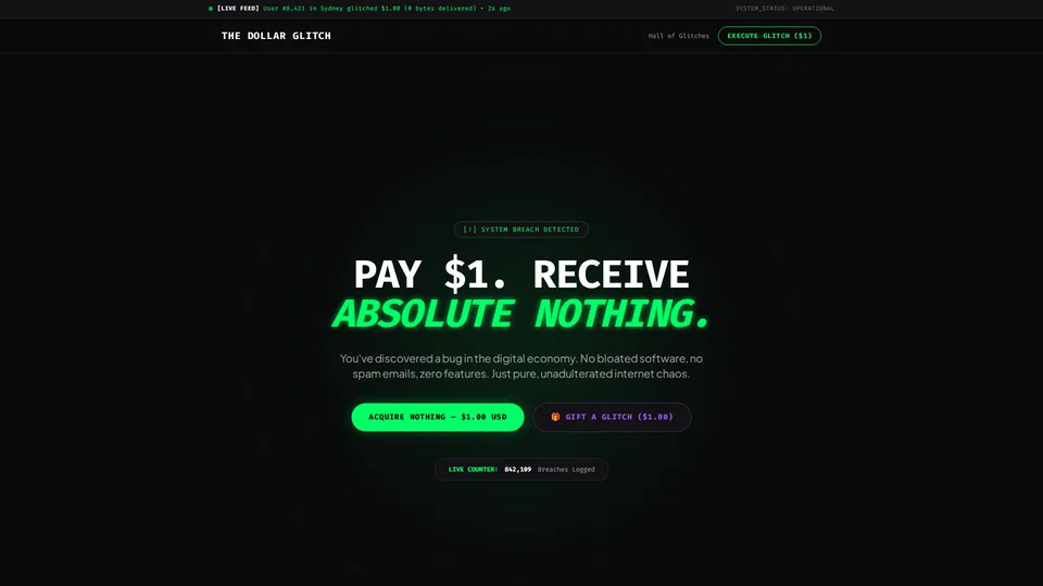 Homepage snapshot at launch