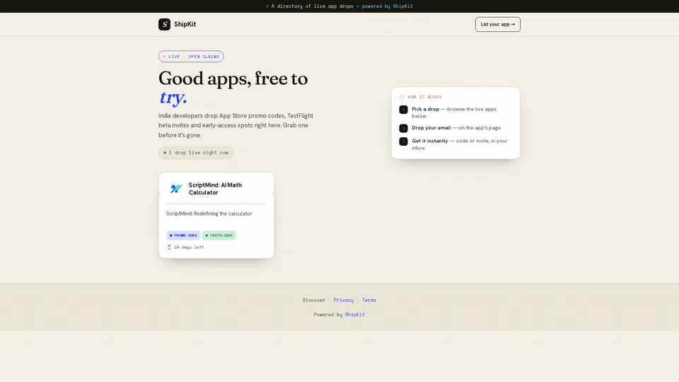 Homepage snapshot at launch