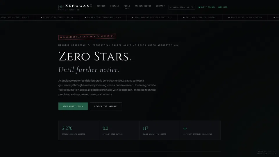 Homepage snapshot at launch