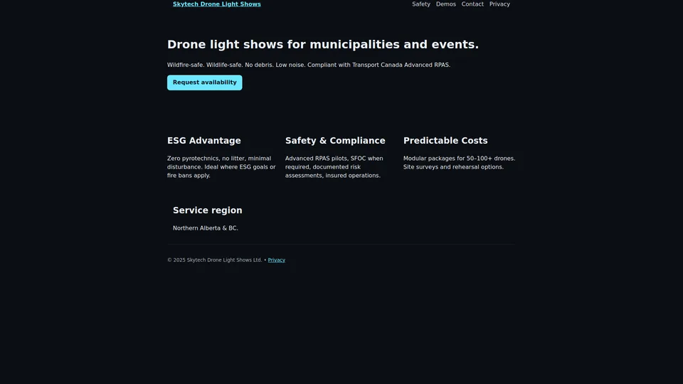 Screenshot of skytechdroneshows.ca