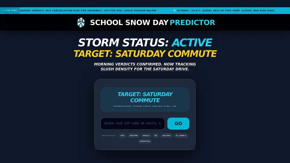 Screenshot of schoolsnowdaypredictor.com