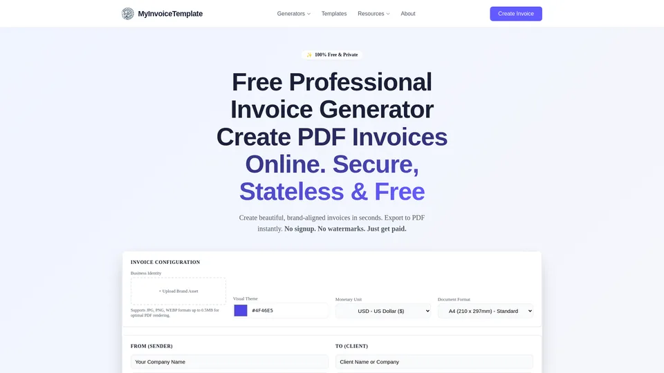 Screenshot of myinvoicetemplate.com