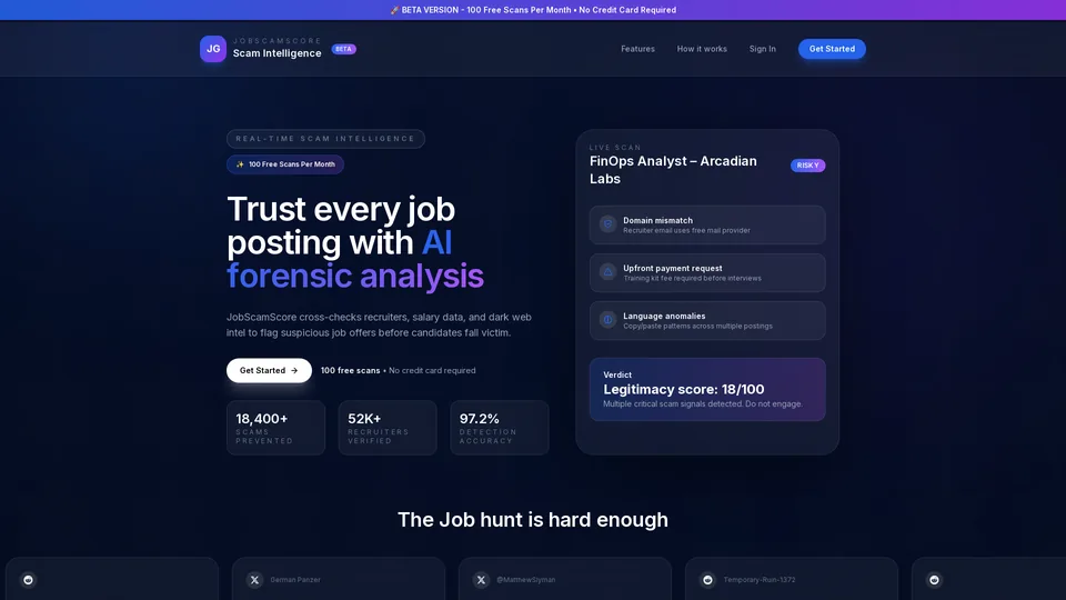 Screenshot of jobscamscore.com