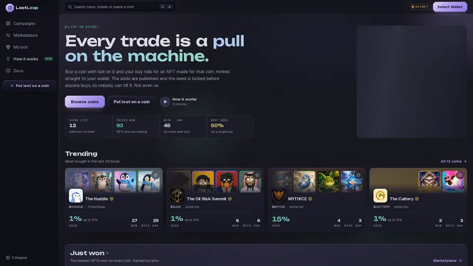 Screenshot of lootloop.io