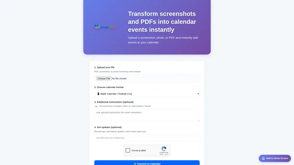 Screenshot of converttocal.com
