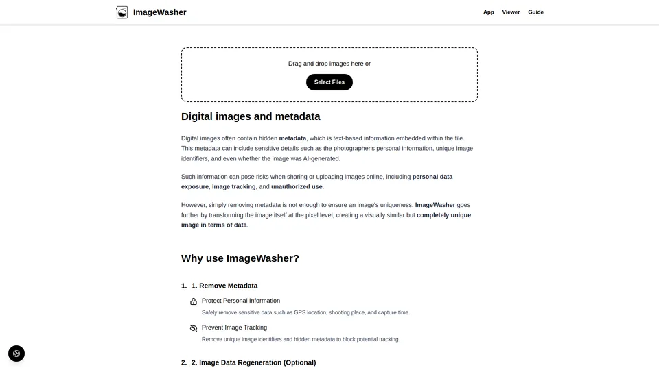 Screenshot of imagewasher.app