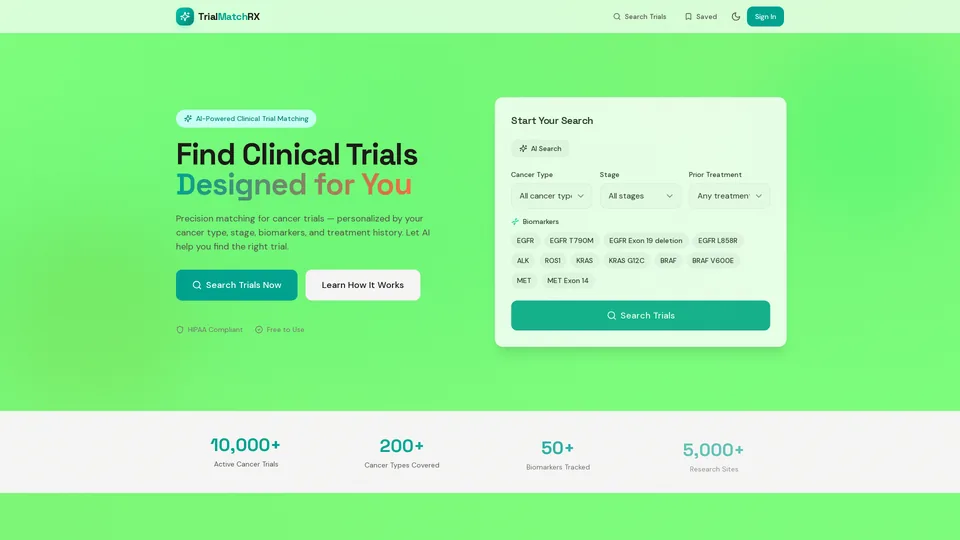 Screenshot of mytrialmatchrx.com