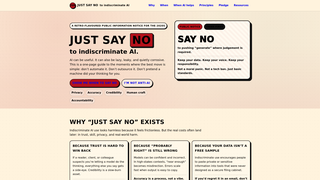 Screenshot of justsayno.ai