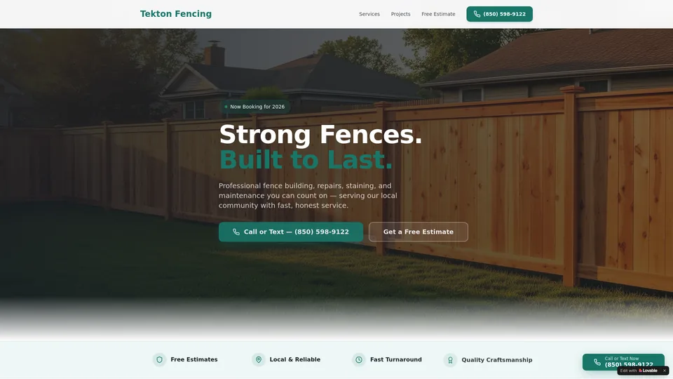 Screenshot of tektonfencing.com