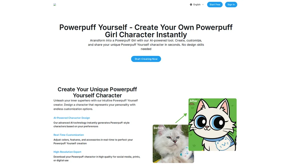 Screenshot of powerpuffyourself.org