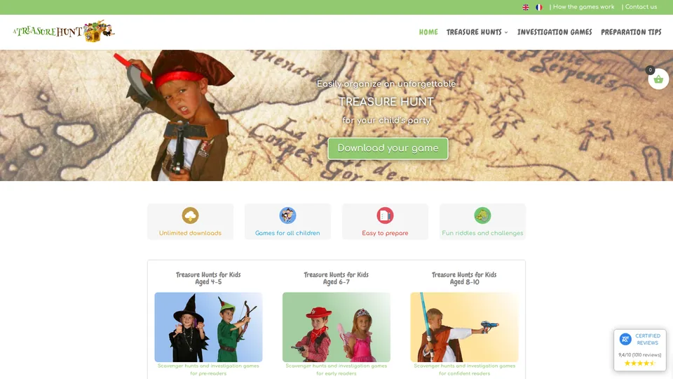 Screenshot of atreasurehuntforkids.com