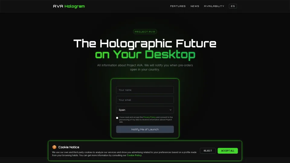 Screenshot of avahologram.com