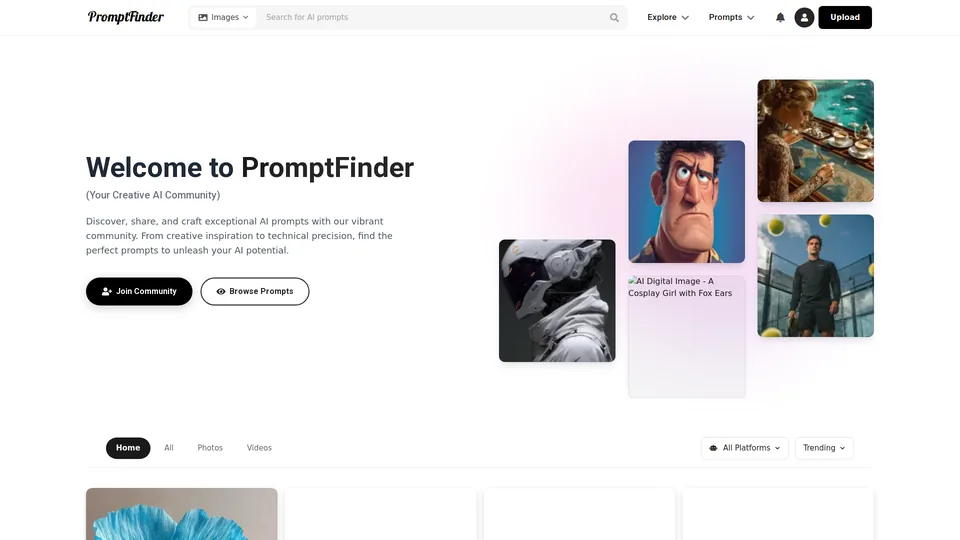 Screenshot of promptfinder.net