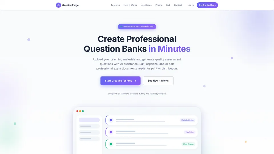 Screenshot of questionforge.ai
