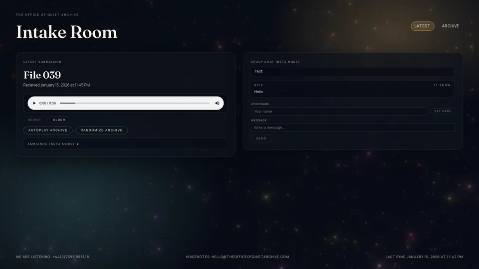 Screenshot of theofficeofquietarchive.com