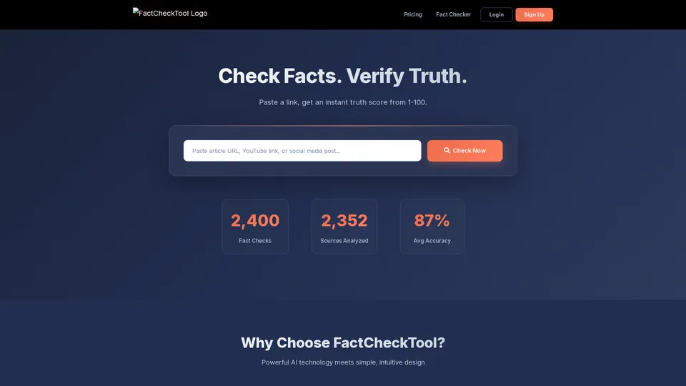 Screenshot of factchecktool.com
