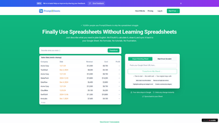 Screenshot of prompt2sheets.com