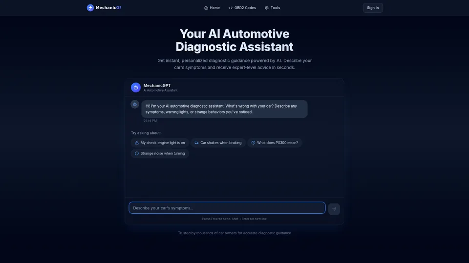 Screenshot of mechanicgpt.app
