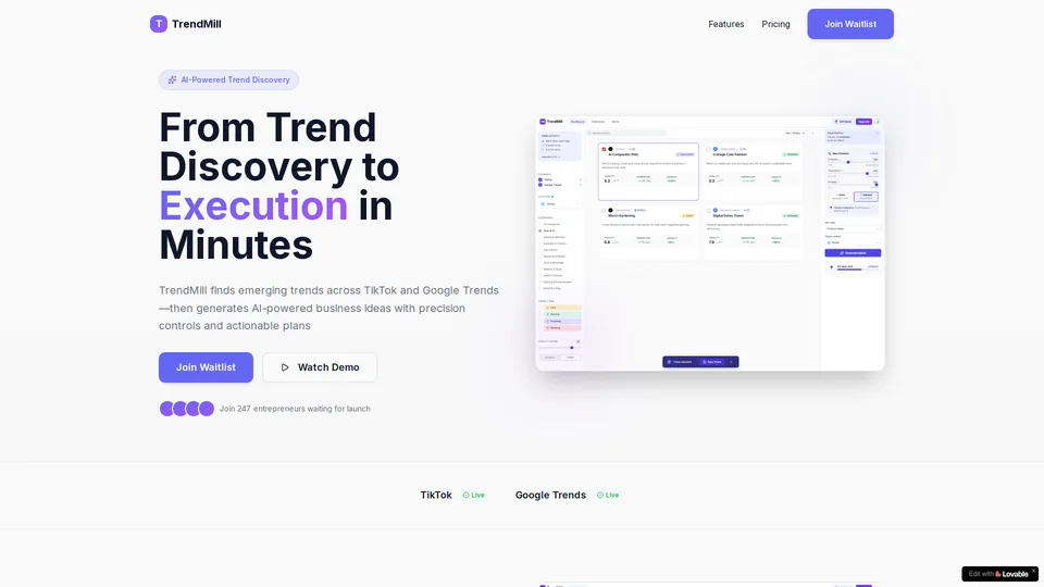 Screenshot of trendmillapp.io