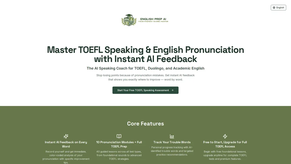 Screenshot of englishprepai.app