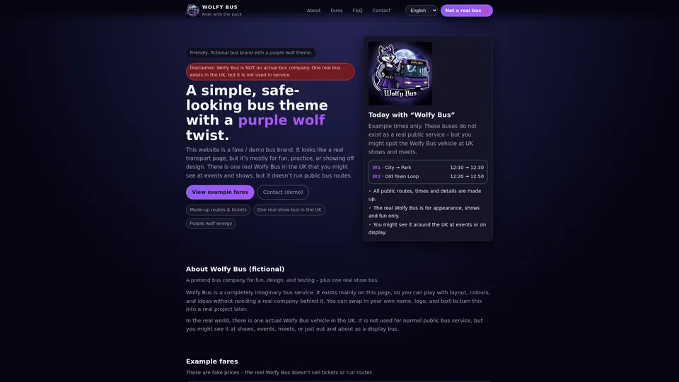 Screenshot of wolfybus.com