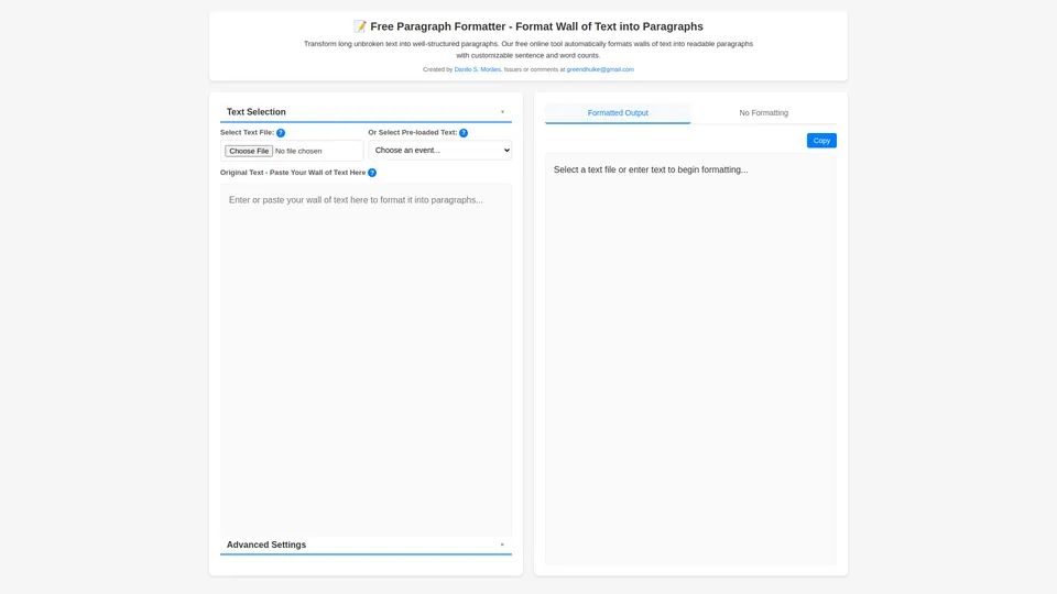 Screenshot of paragraphformatter.com