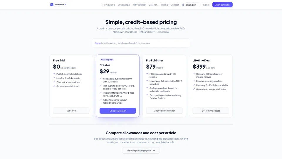listiclewriter.ai screenshot 2