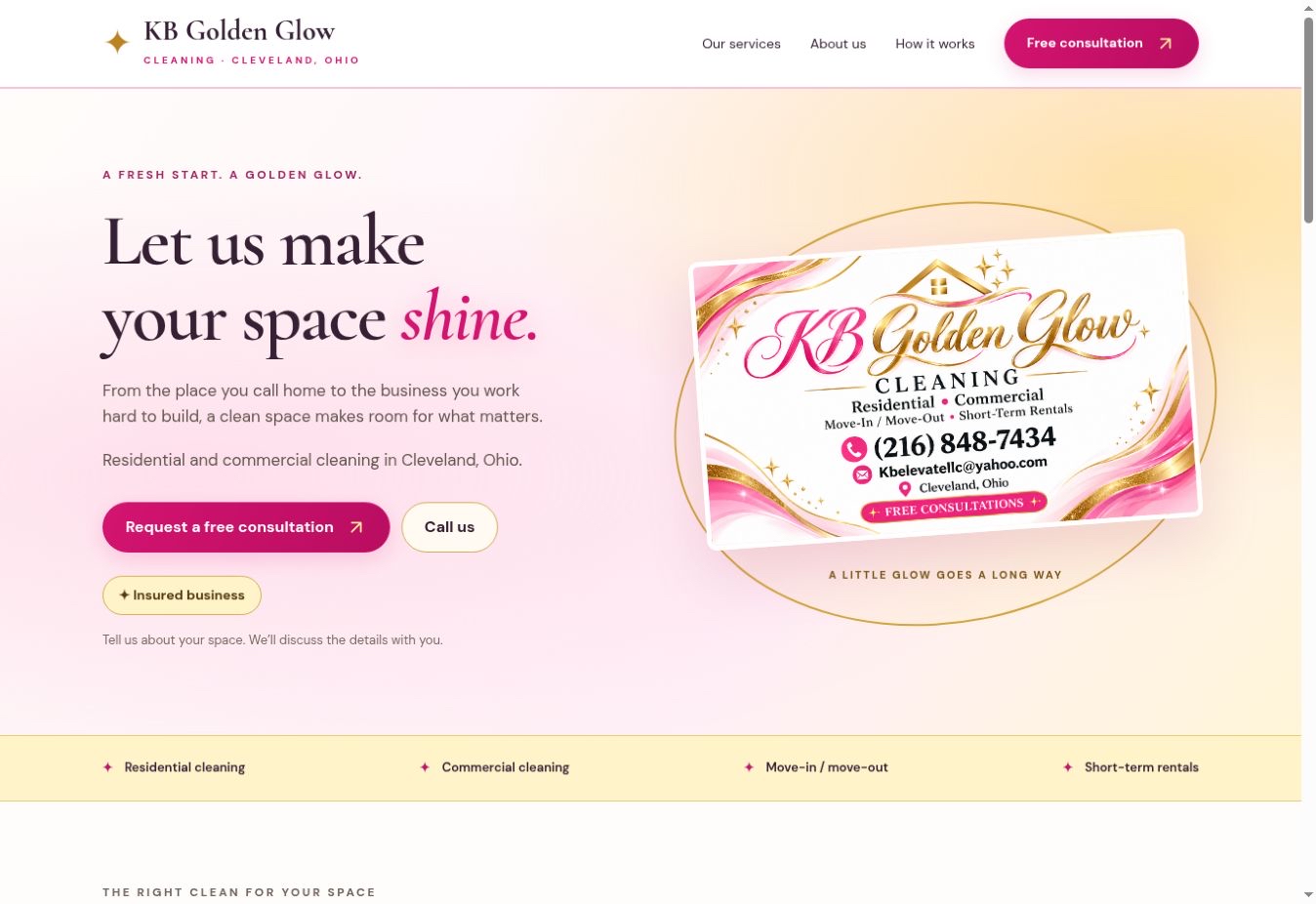kbgoldenglowcleaning.com screenshot 2