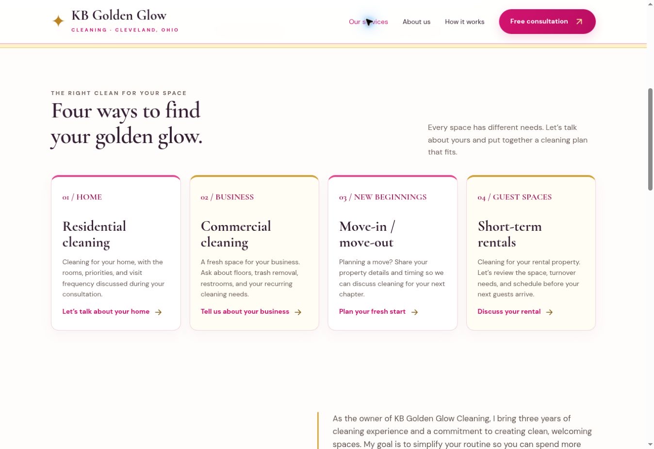 kbgoldenglowcleaning.com screenshot 3